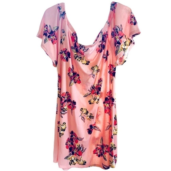 West Loop Pink Floral Off the Shoulder Dress Tunic Mini Stretchy Cottagecore XXL - Picture 6 of 10